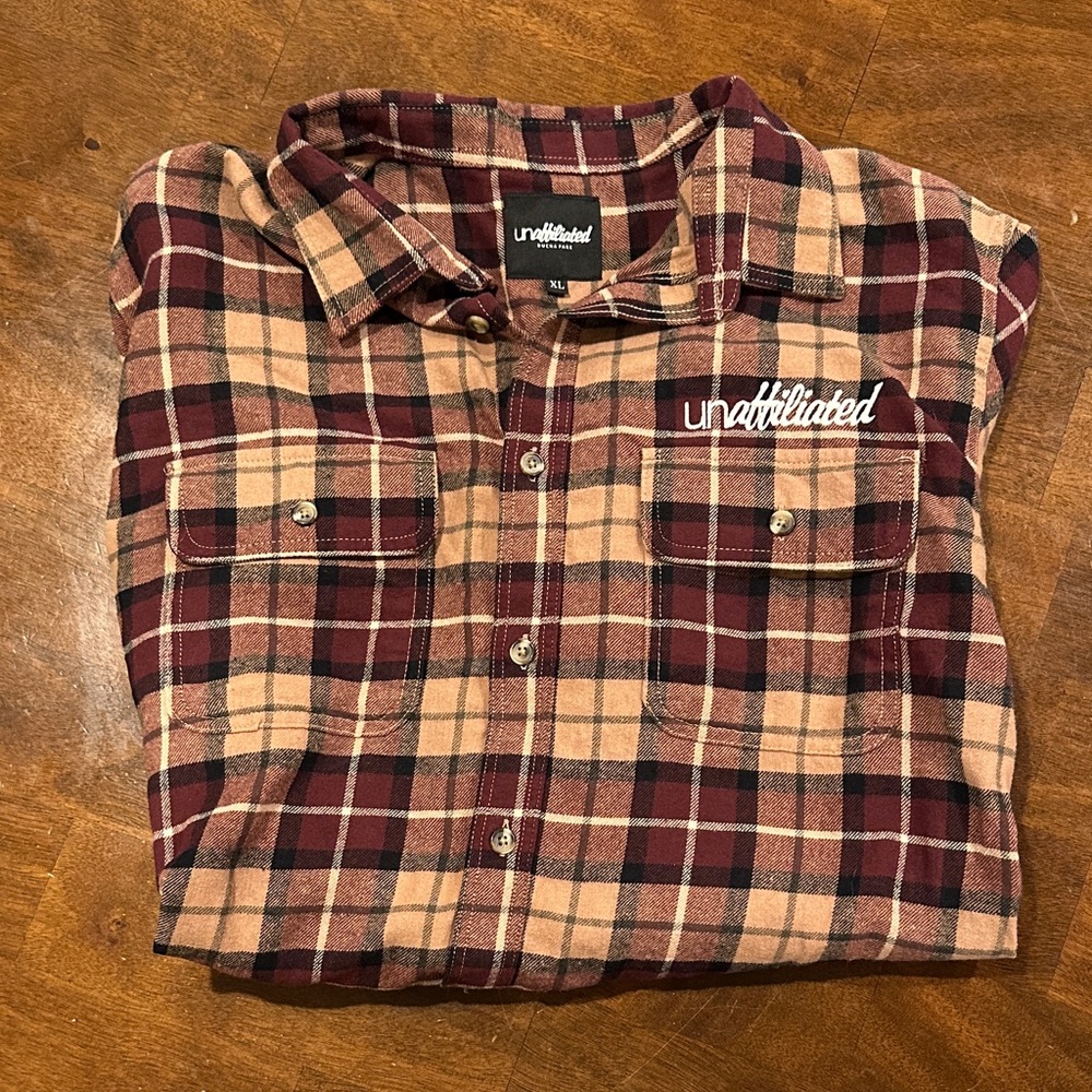Men's Casual Plaid Shirt - Burgundy and Tan